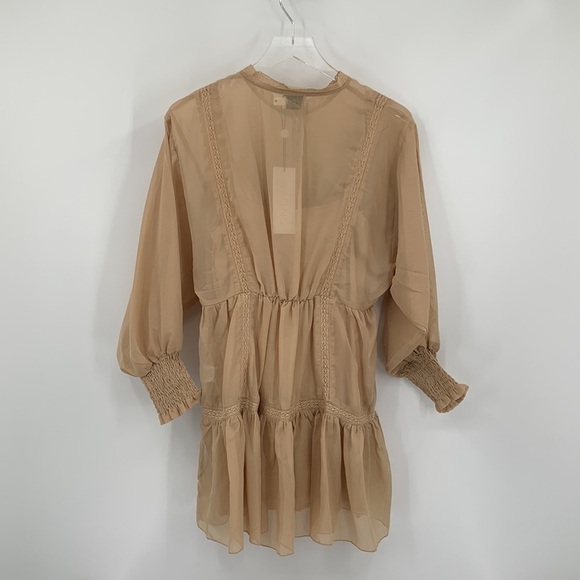 SNDYS Coco mini dress sand tan boho chiffon lace tier skirt sheer new Small - Picture 4 of 6